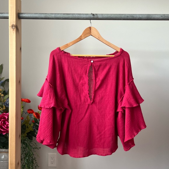 Free People S Deep Pink 3/4 Sleeve Top - Picture 4 of 6